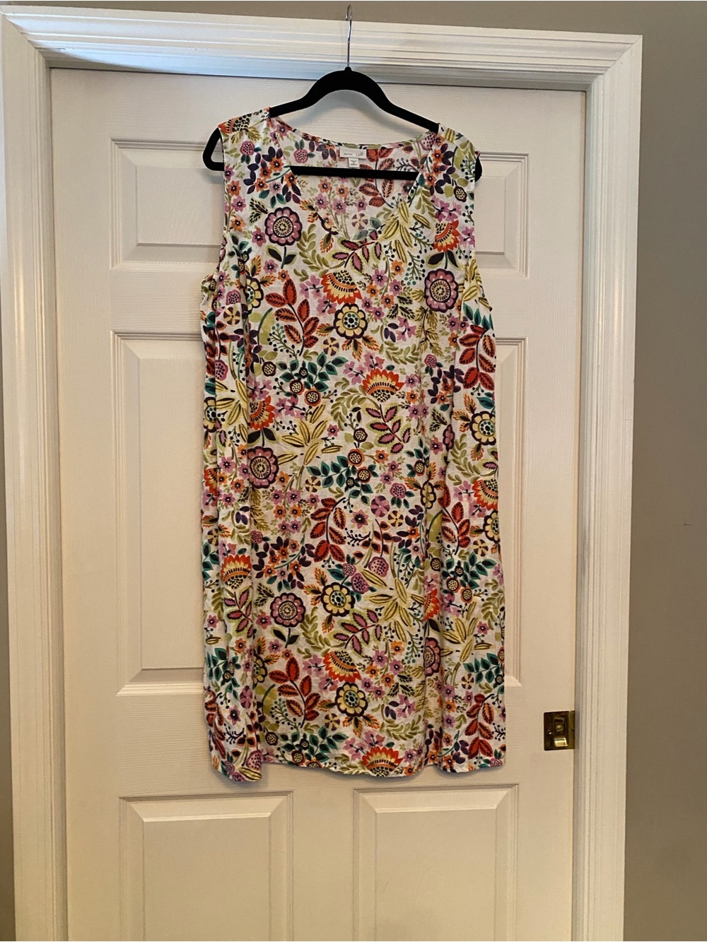 J. Jill Love Linen Floral Print Dress in White with Orange & Green